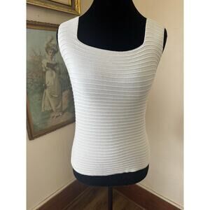 Ribbed Square Neck Tank Top White Fitted Knit Sleeveless Size Small